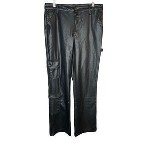 VTG Y2K‎ Hot Kiss Black Faux Leather Cargo Pants Womens 13 Grunge Biker  90's